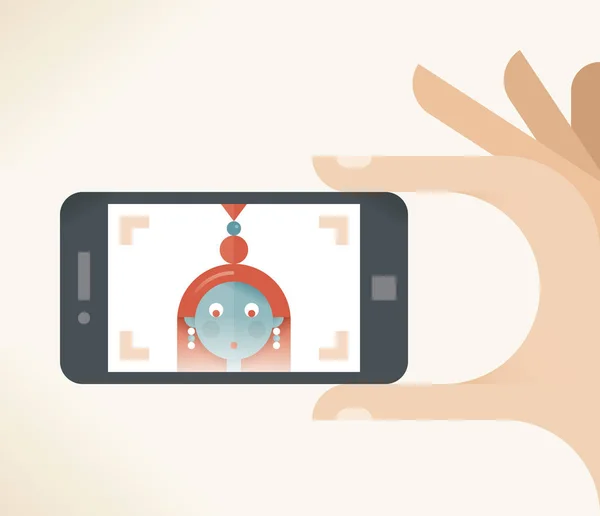 Fille Prenant Selfie Photo Tenant Téléphone Portable Avec Son Visage — Image vectorielle