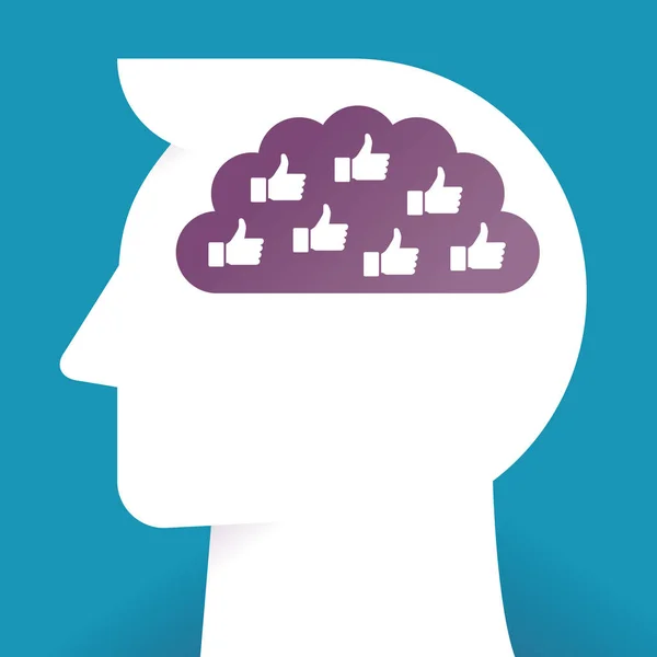 Internet User Thinking Social Media Appreciation Brain Filled Thumbs Signs — Stock Vector