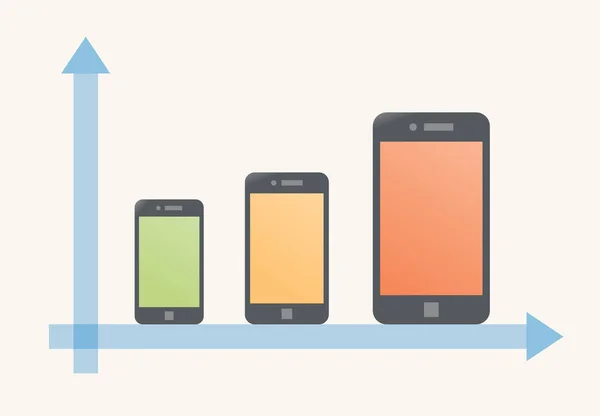 Gráfico Que Muestra Evolución Cambiante Del Tamaño Los Teléfonos Móviles — Vector de stock