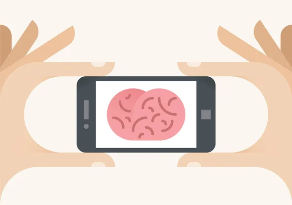Mobiltelefon Mit Gehirn Auf Dem Bildschirm Symbolisiert Modernes Digitales Technologiezentrum — Stockvektor