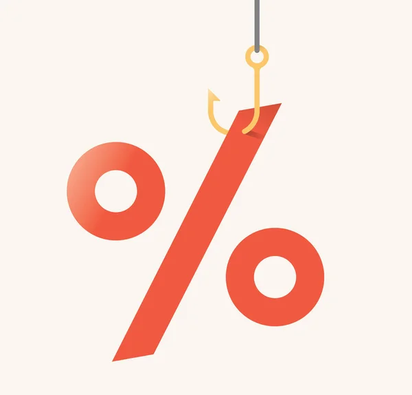 Vector Illustration Shopping Sales Symbol Percentage Sign Fishing Hook Idea — Stock Vector