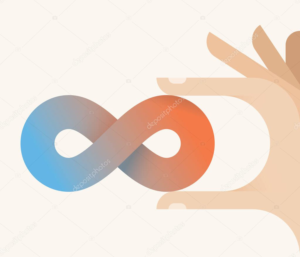 Infinity possibilities in human hands Concepts: endless future technologies, innovations potential, unlimited opportunities, life coaching, changing motivation, limitless ways to success, mind power