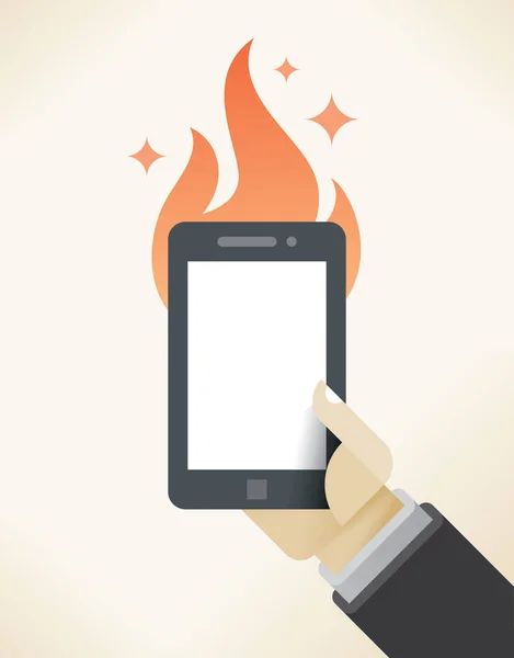 Fire Burning Mobile Phone Blank Screen Place Your Hot News - Stok Vektor