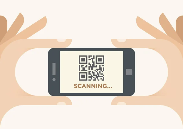 Mobiele Smartphone Scannen Barcode Menselijke Handen Concepten Online Winkelen Productinformatie Vectorbeelden