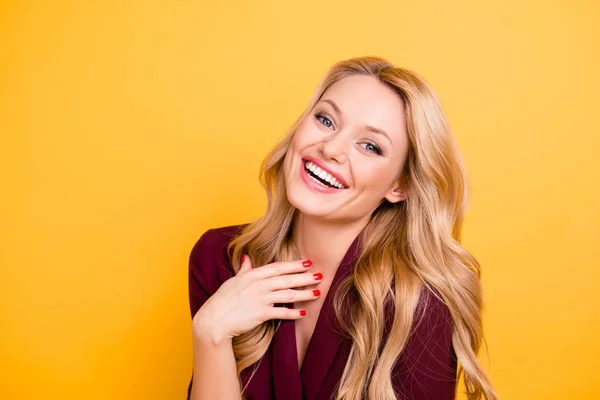 Portrait Cheerful Positive Sincerely Woman Laughing Looking Camera Wearing Formal — Stock Photo, Image