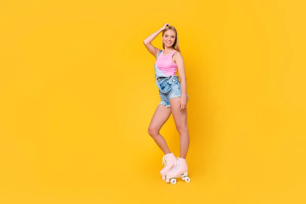 Low Angle Bottom View Portrait Cheerful Coquette Pretty Chick Positive — Stock Photo, Image