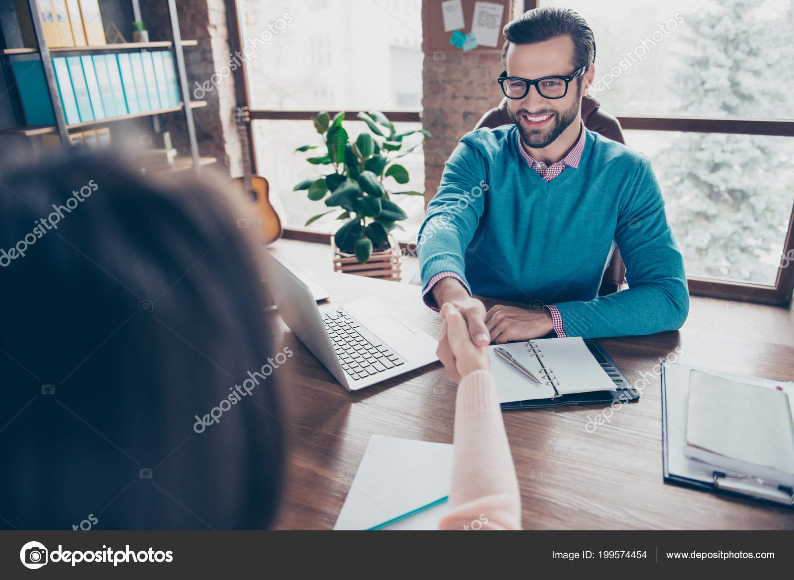 Pass Job Interview Successful Businessman Candidate Shaking Hands Hire