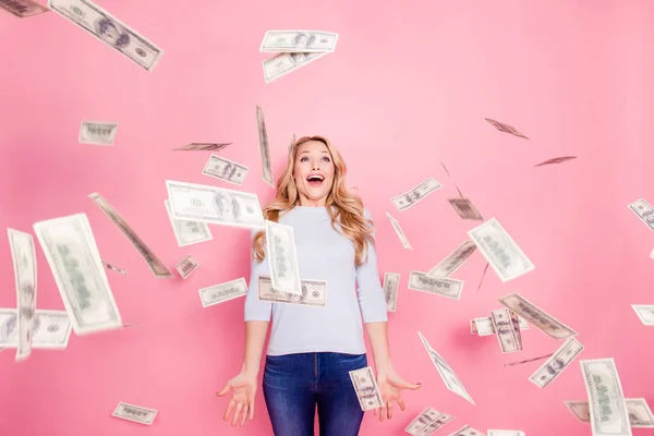 Omg Uau Retrato Menina Engraçada Impressionado Com Reação Inesperada Inacreditável — Fotografia de Stock