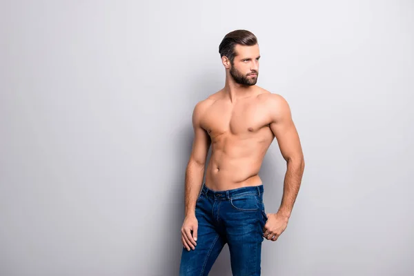 Barba Cerdas Rastrojo Retrato Guapo Caliente Sexual Fuerte Tentador Chico — Foto de Stock