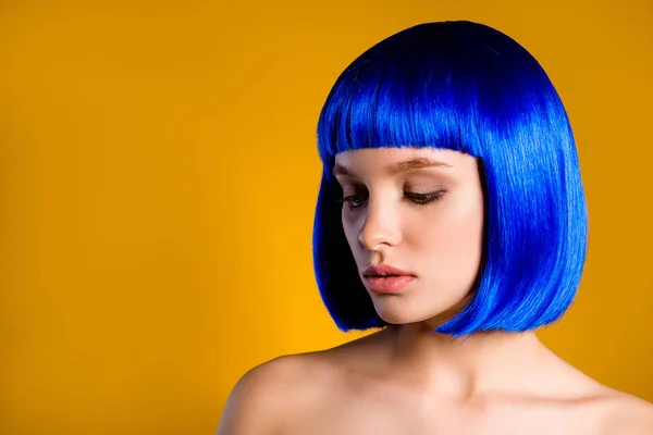 Portrait Copyspace Empty Place Product Pop Exotic Girl Blue Wig — Stock Photo, Image