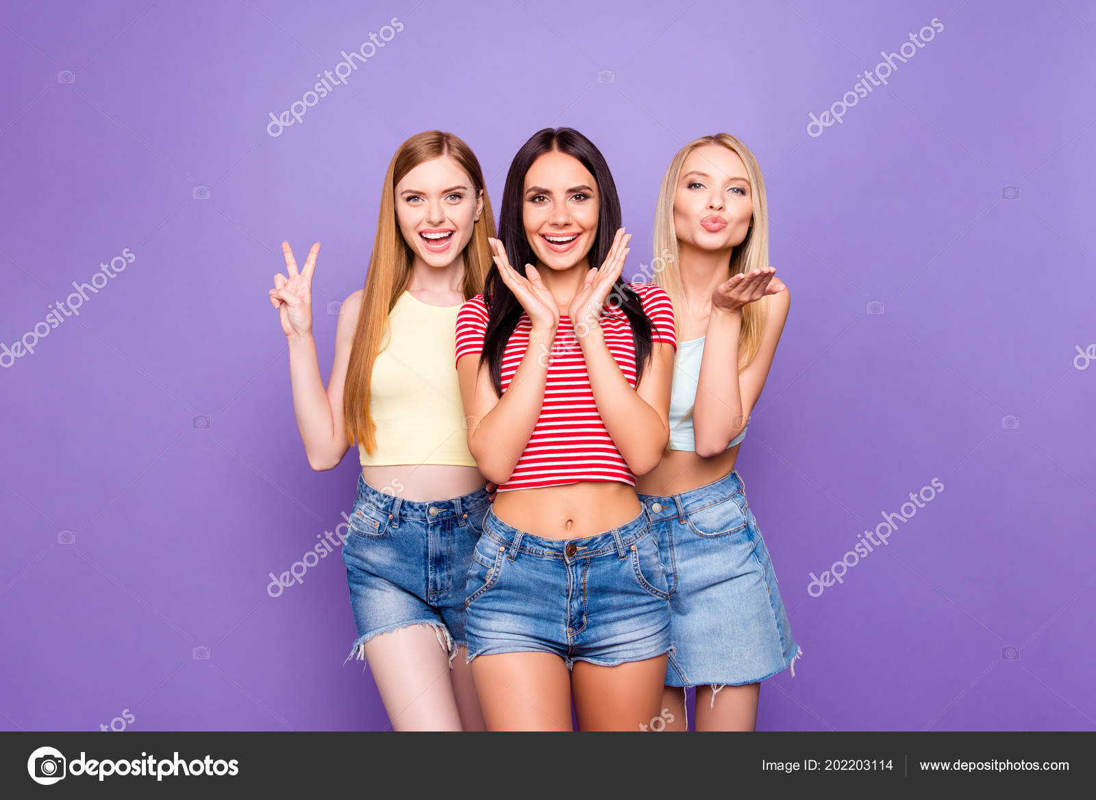 Portrait Playful Foolish Girls Gesturing Different Emotions Signs Hands