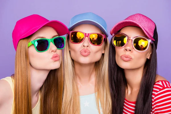 Hoofd Geschoten Portret Van Mooie Zoete Trio Blond Brunette Gember — Stockfoto