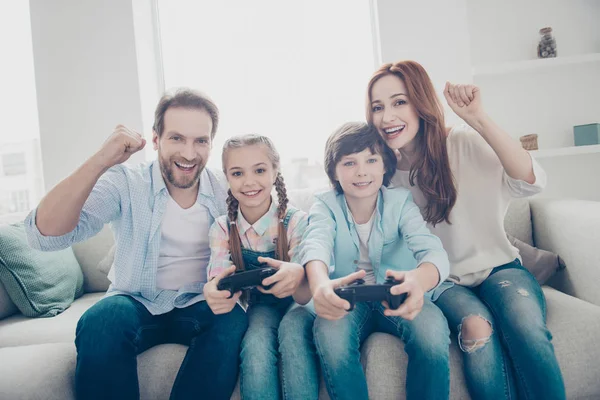 Portrait Cheerful Brother Sister Playing Box Using Console Controller Active — Stock Photo, Image