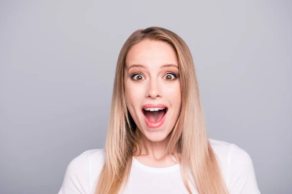 Conceito Emoções Pessoas Close Retrato Boas Notícias Alegre Bonito Alegre — Fotografia de Stock