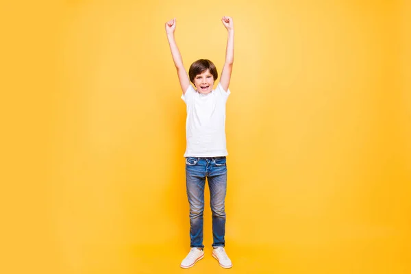 Full Height Portrait Attractive Young Cheerful School Boy Smiling Standing — Stock Photo, Image