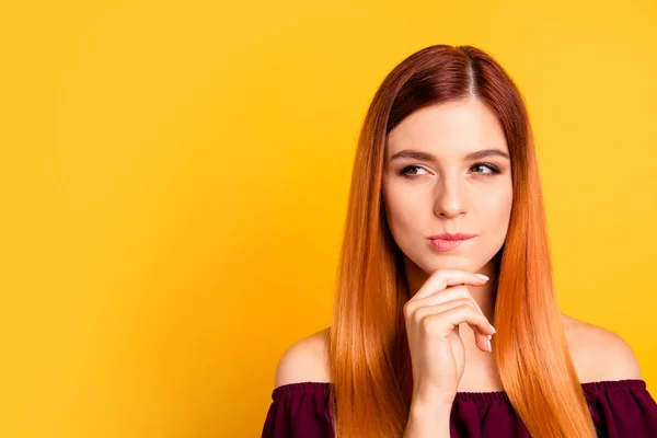 Portrait of red straight-haired attractive cute nice curious you — Stock Photo, Image