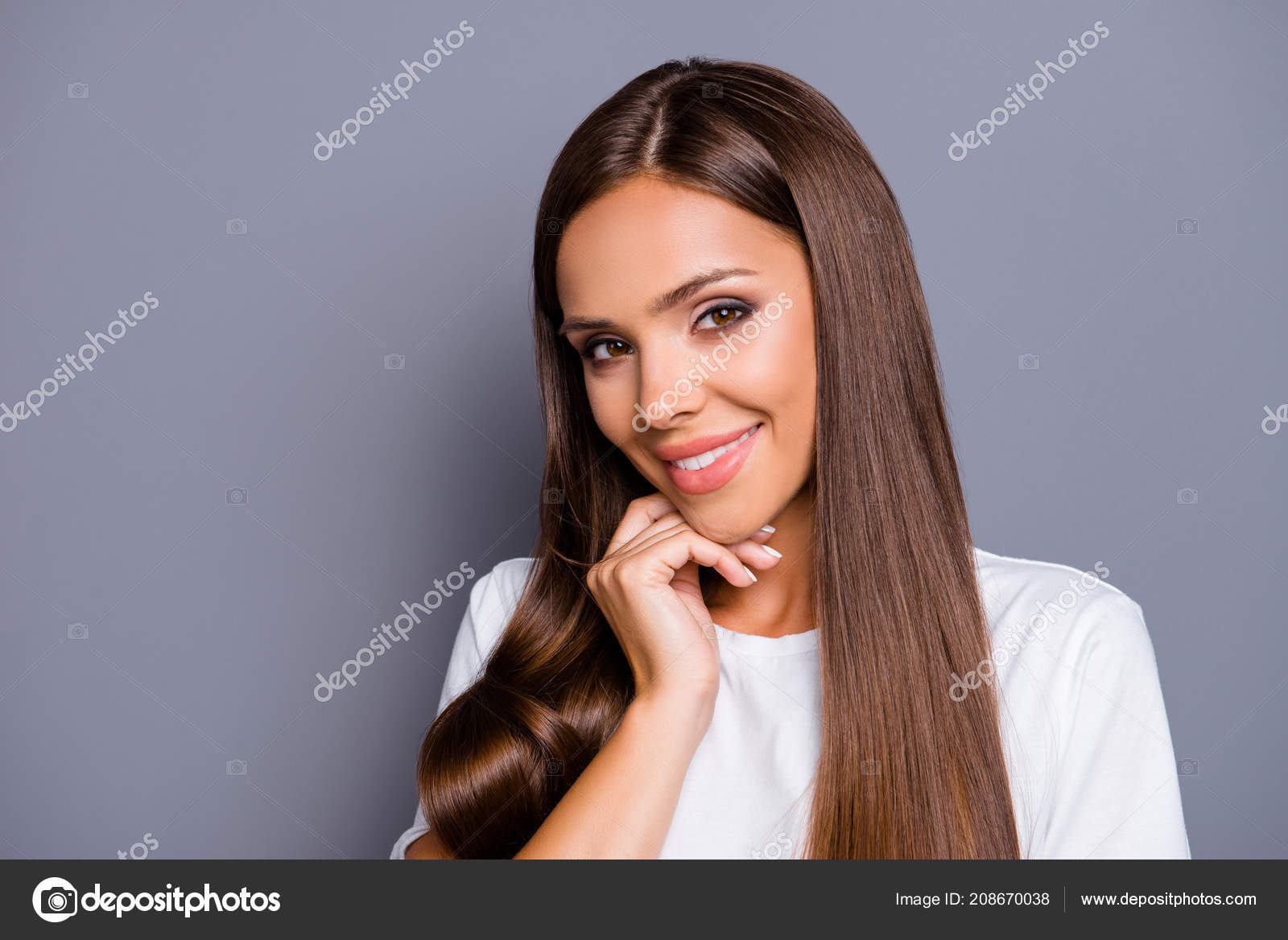 Portrait Of Brown Haired Gorgeous Nice Smiling Confident Cheerful