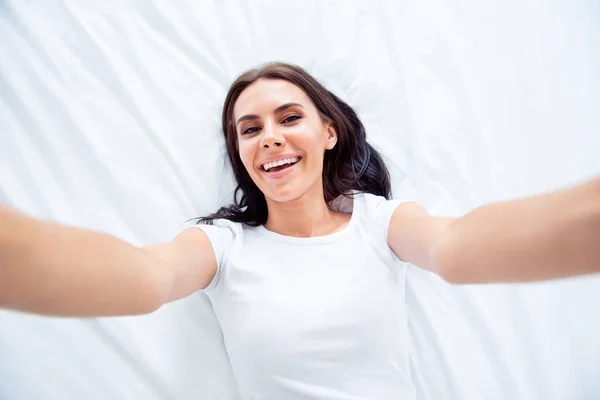 Self-portrait, top above high angle view of adorable charming be — Stock Photo, Image