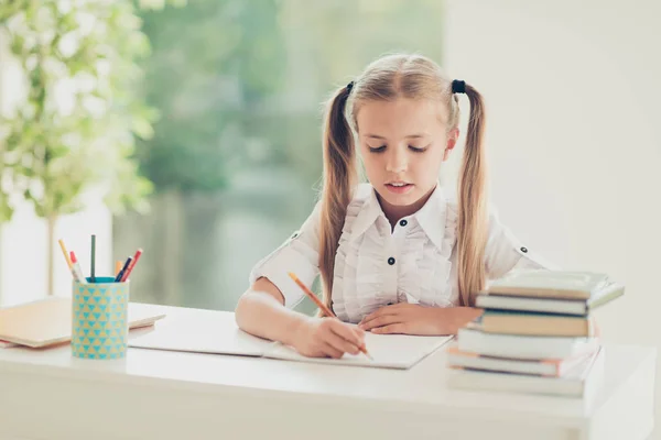 Trabalho em casa teste de tarefa difícil primeira série de volta ao conceito de escola — Fotografia de Stock