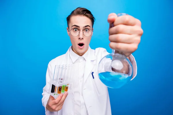 Victory Win Winner Concept Portrait Cute Nice Looking Youngster Scientist — Stock Photo, Image