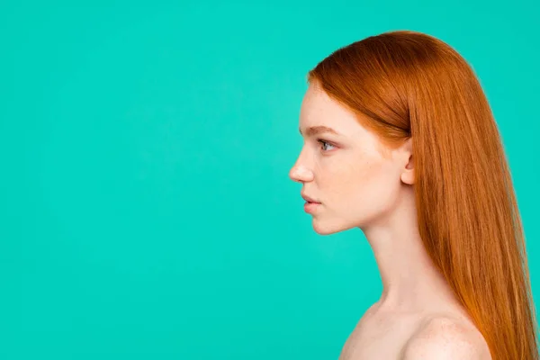 Profil Oldalnézetből Meztelen Természetes Vörös Hajú Lány Fényes Tiszta Friss — Stock Fotó