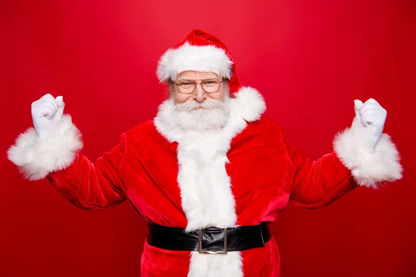 Volwassen Ernstige Mannelijke Grootvader Stijlvolle Santa Met Witte Handschoenen Baard — Stockfoto