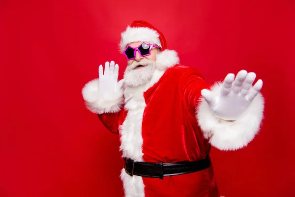 Tipo Alegre Positivo Elegante Brincadeira Redor Velho Santa Traje Tradição — Fotografia de Stock