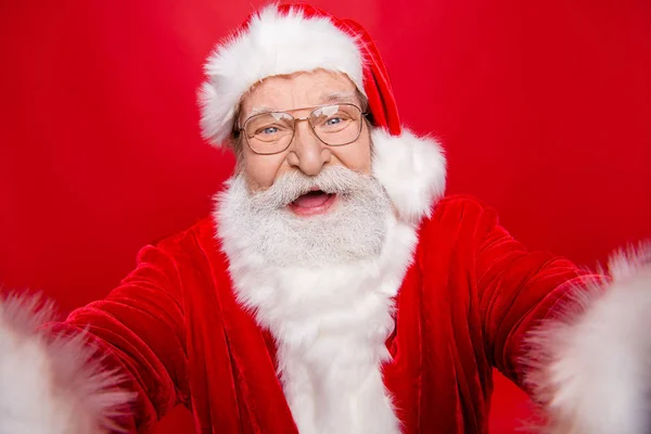 Vrolijke Geluk Onzorgvuldig Zorgeloos Stijlvolle Positieve Blij Leeftijd Grootvader Santa — Stockfoto