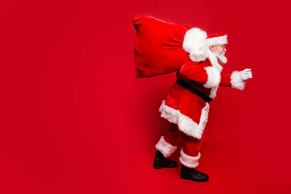 Profiel Zijaanzicht Van Santa Brillen Handschoenen Outfit Haast Leveren Enorme — Stockfoto