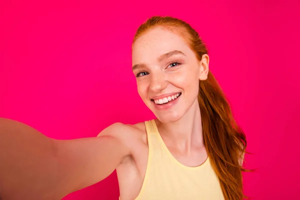 Self-portrait of nice cute adorable attractive cheerful positive — Stock Photo, Image