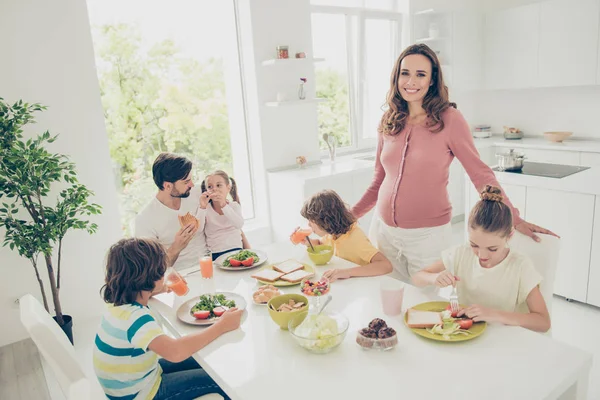 Big nice beautiful adoptive cheerful joyful family, six people, — Stock Photo, Image