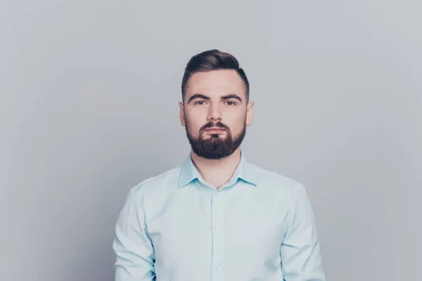 Close up studio photo portrait of attractive virile focused thou — Stock Photo, Image