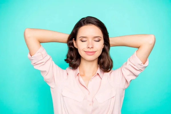 Close-up portrait of nice cute cheerful meditative sweet lovely — Stock Photo, Image