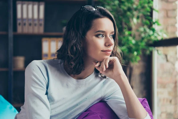 Close-up profile side view portrait of nice cute attractive char — Stock Photo, Image