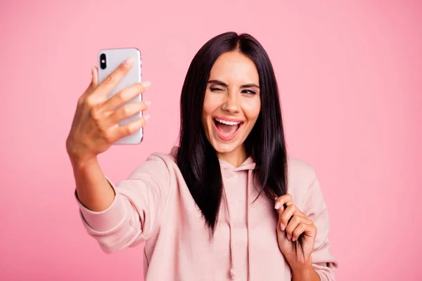 Good-dressed pretty charming dreamy lovely nice lady with her br — Stock Photo, Image