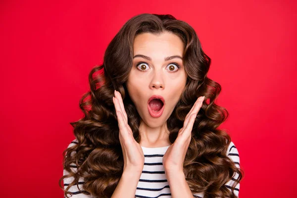 Close Portrait Can Believe Pretty Cheerful Yelling She Her Girl — Stock Photo, Image