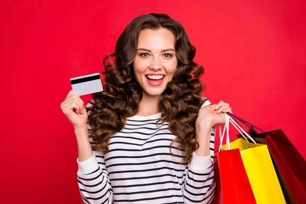 Retrato Agradable Lujo Atractivo Bastante Alegre Dama Pelo Ondulado Con — Foto de Stock