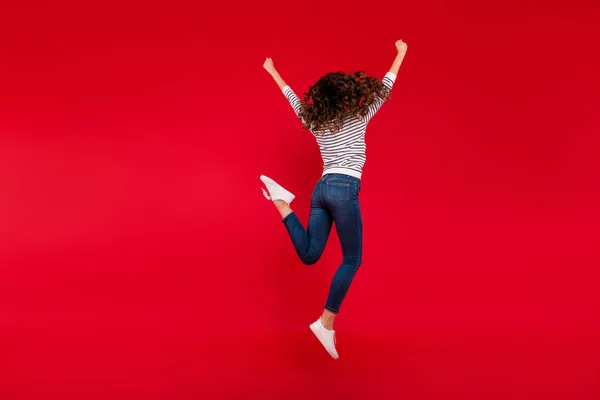 Volledige Lengte Grootte Lichaam Achter Achteraanzicht Foto Van Aantrekkelijke Haar — Stockfoto