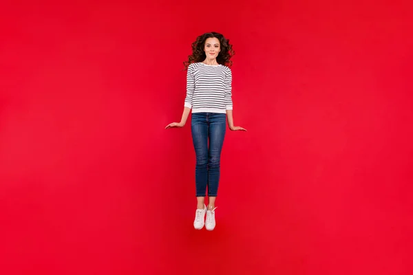 Volledige Lengte Grootte Lichaam Foto Van Aantrekkelijk Haar Meisje Met — Stockfoto