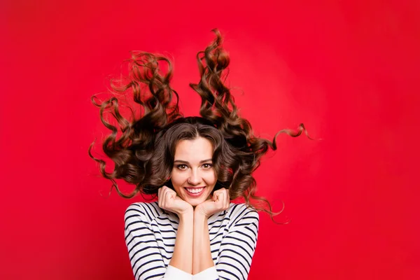 Cerca Retrato Deleite Preguntó Alegre Atractiva Ella Barbilla Chica Los — Foto de Stock