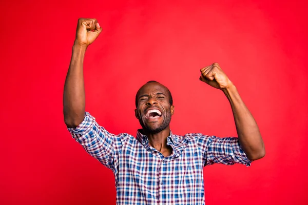 Portrait Nice Handsome Attractive Cheerful Glad Positive Guy Wearing Checked — Stock Photo, Image