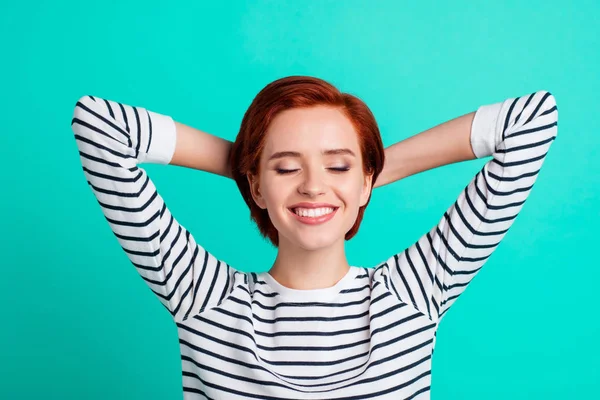 Retrato Agradável Adorável Atraente Muito Alegre Otimista Senhora Cabelos Vermelhos — Fotografia de Stock