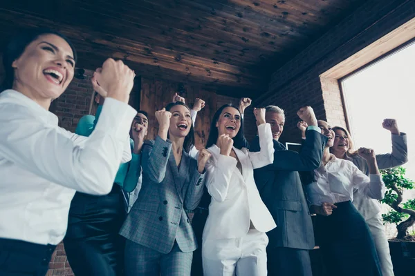 Bajo Por Debajo Vista Ángulo Alegre Alegre Optimista Elegante Elegante —  Fotos de Stock