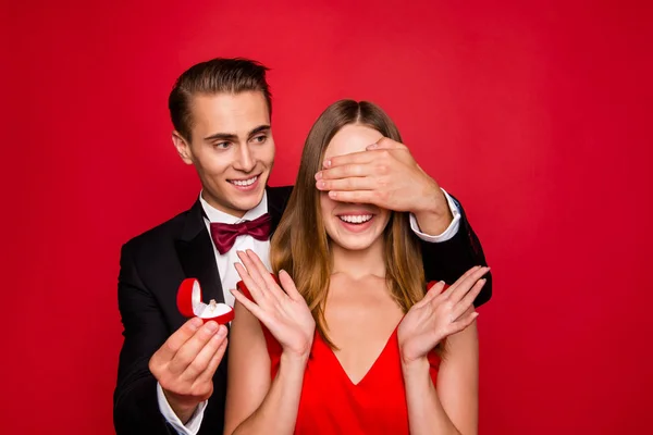 Retrato dele ele ela ela dois cara agradável fechamento ladys olhos attr — Fotografia de Stock