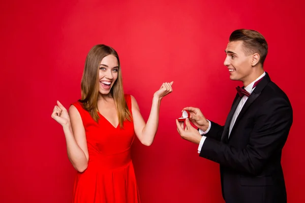 Portrait of hie he her she two attractive charming pretty imposi — Stock Photo, Image