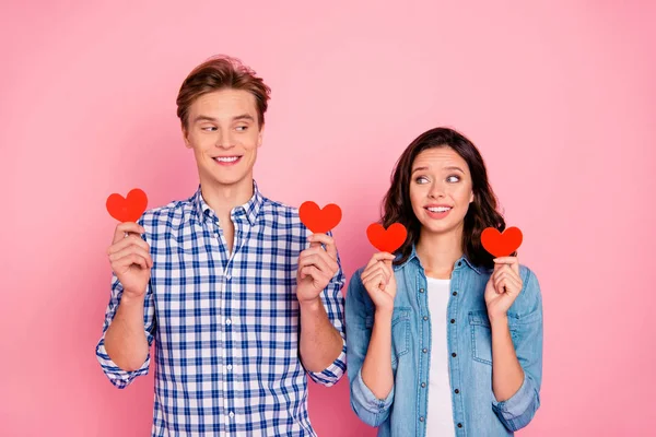 Retrato Agradable Dulce Dulce Atractivo Alegre Positivo Tímido Pareja Casada — Foto de Stock