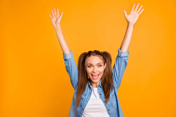 Close up photo of attractive delighted brunette she her lady wit — Stock Photo, Image