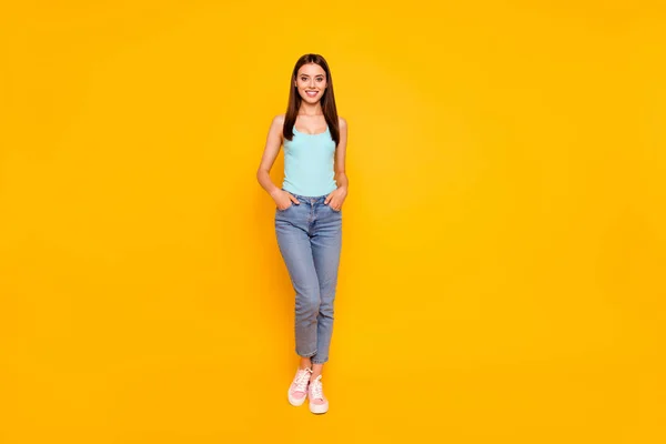 Full length size studio photo portrait of pretty attractive one — Stock Photo, Image