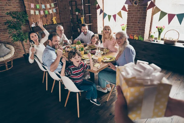 stock image Close up first person view photo of gathered relatives in decora