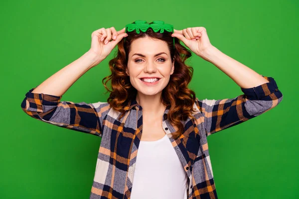 Close up photo of attractive she her lady meet guests in own bar — Stock Photo, Image